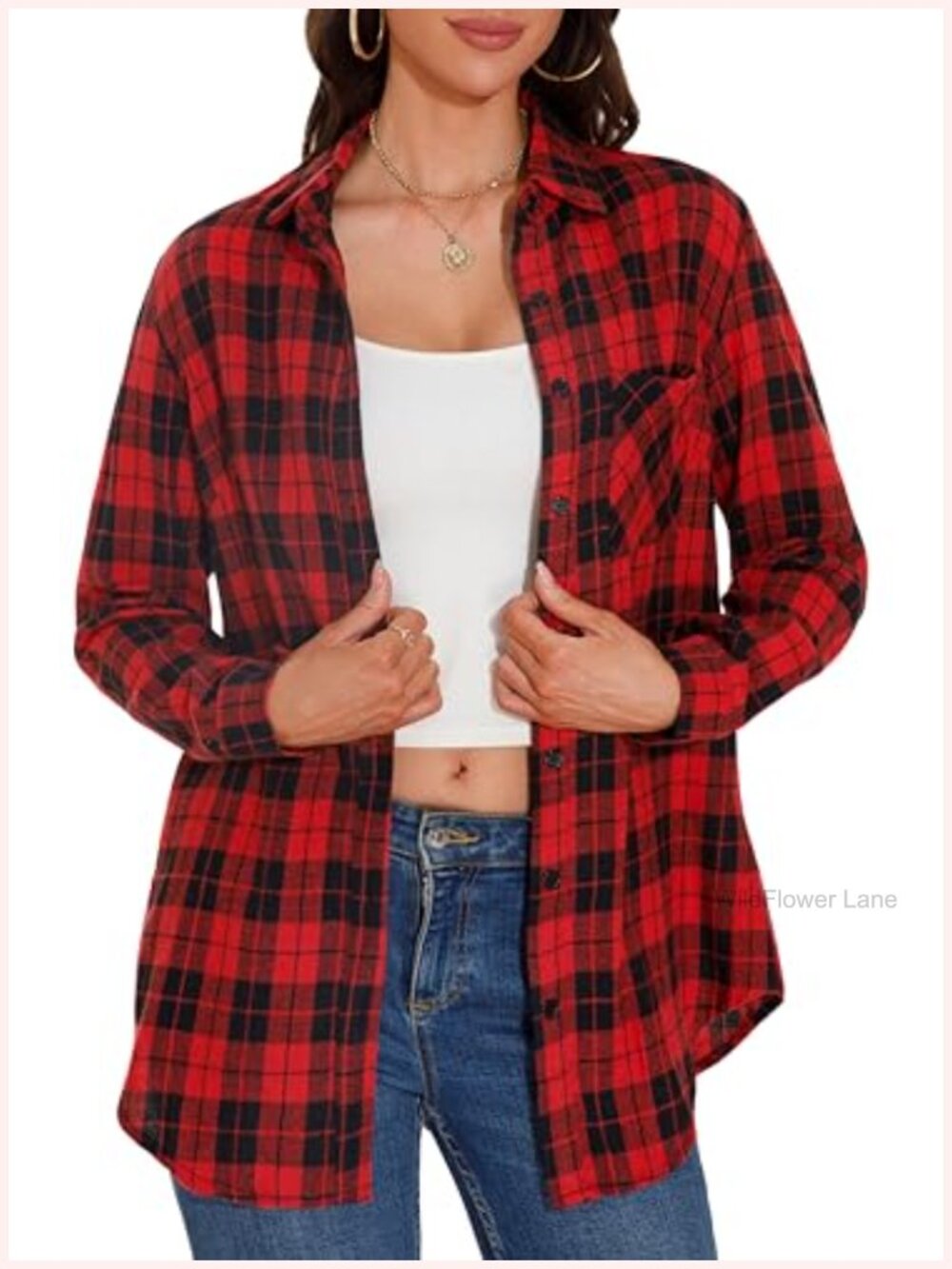 Womens Plaid Button Down Shirt Long Sleeve Flannel Shacket